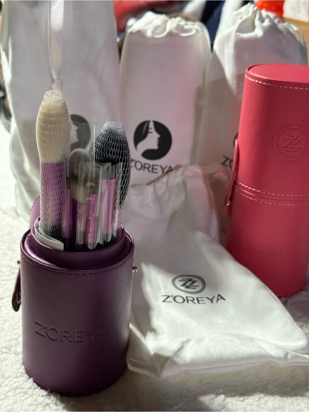 ZOREYA Purple or Pink  Makeup Brush Set with Travel Case